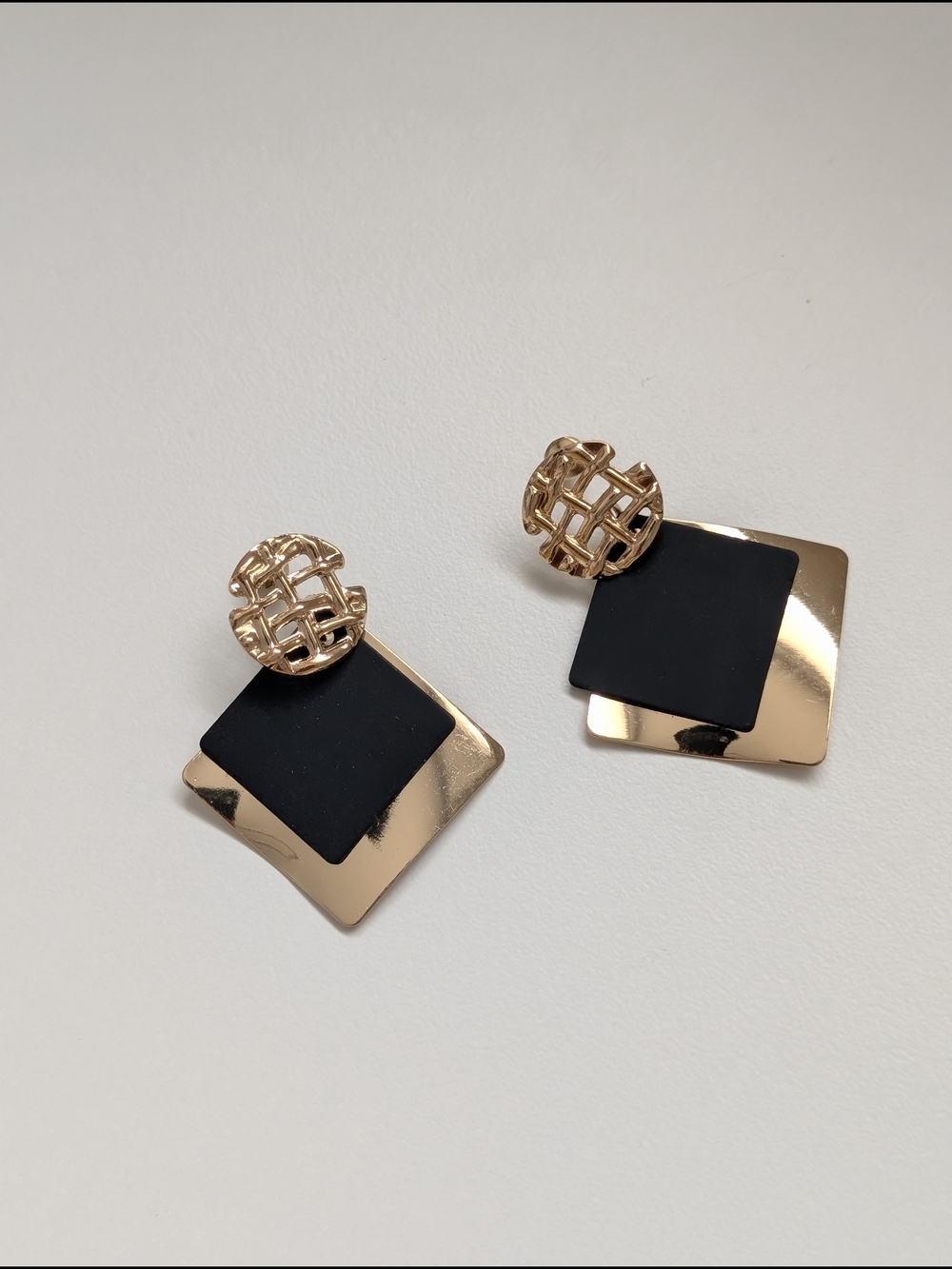 Gold and Black Geometric Drop Earrings - Women Jewelry